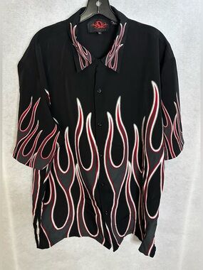 Dragonfly Men's Black Flame Print Button-Up Shirt